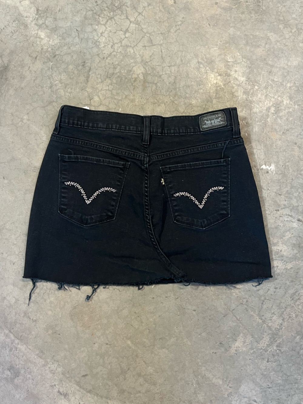 Black Denim Mini Skirt with Embellished Back Pockets